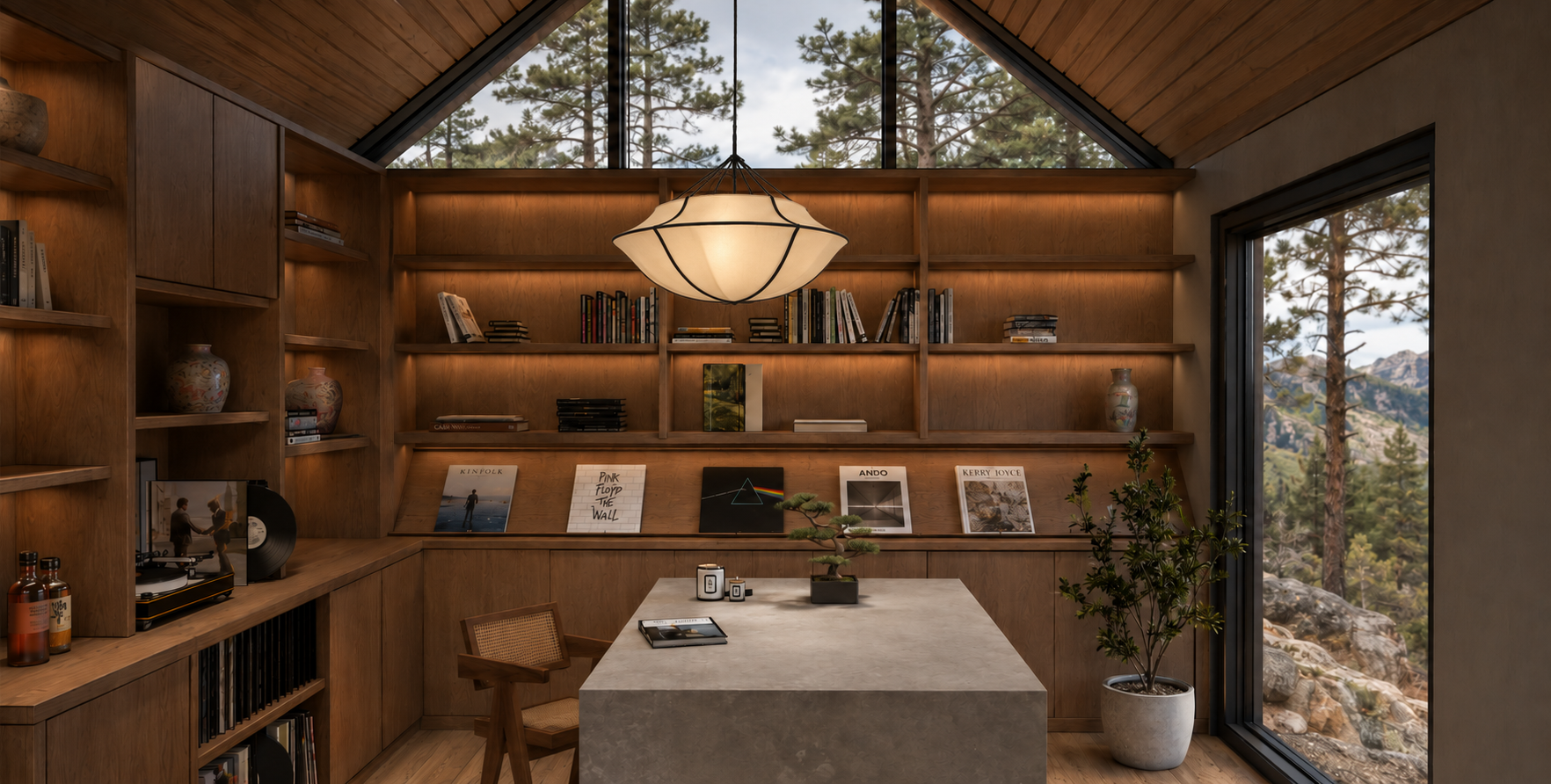 Pine Brook Hills Residence library and workspace design visualization